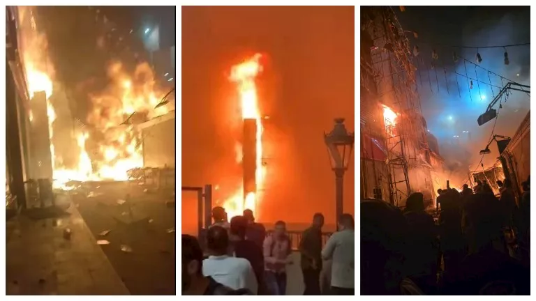 شاهد.. التفاصيل الكاملة لحريق باكيات ومحلات الباعة في شبرا الخيمة