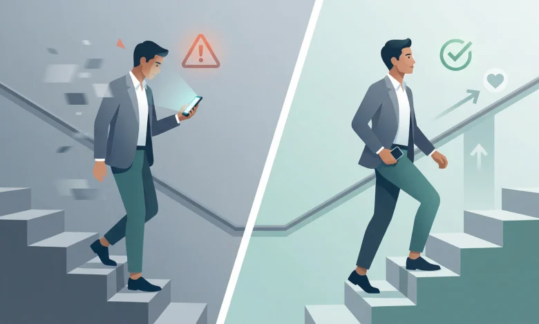 الهاتف في يدك وأنت تصعد الدرج.. عادة صغيرة تكشف إدمانًا كبيرًا