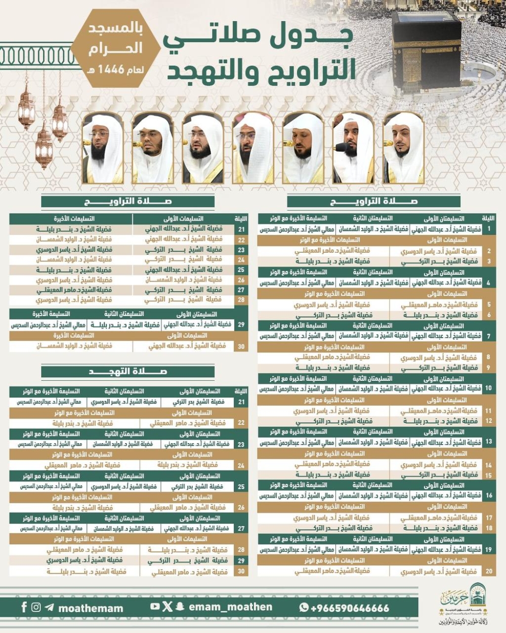 اعتماد جدول صلاتَي التراويح والتهجد بالحرمين الشريفين في رمضان 1447هـ