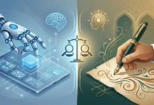 صورة الفرق بين مقال الذكاء الاصطناعي ومقال الذكاء البشري الواعي